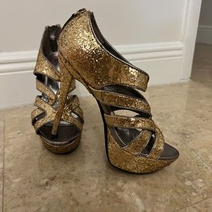 Gold Glitter Platform Heels